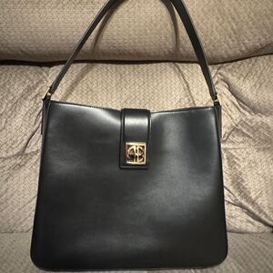 Anine Bing Black Leather Shoulder Bag Gold Monogram